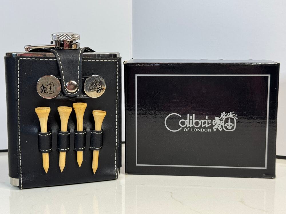 Colibri of London Stainless Steel 8 oz. Golf Flask & Tees
